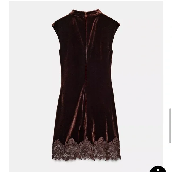 NWT Zara Velvet Lace Dress - Dark Brown - Size M - Picture 7 of 9